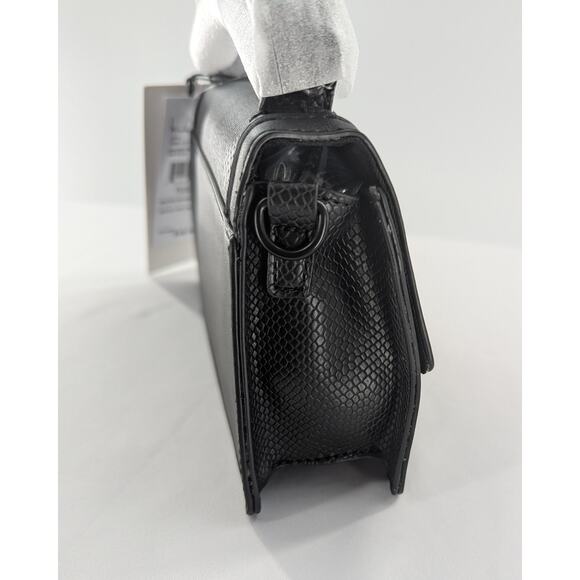 Nicole Miller Black Chain Accent Faux Leather Purse Bag - Picture 4 of 12